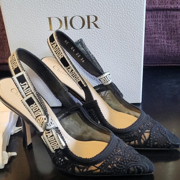DIOR J'ADIOR Lace Mesh Slingback Pumps US Size 6.5 - Picture 3 of 10